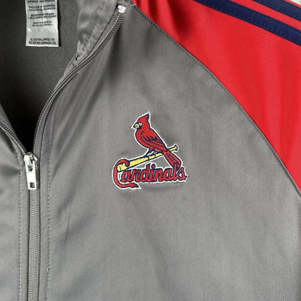 St. Louis Cardinals Jacket Youth 18 Gray Red MLB Baseball Adidas Track Full Zip